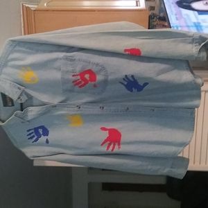 Denim shirt with handprints